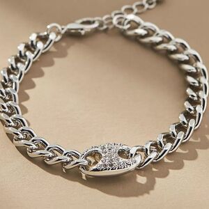 New! Silver Single Pop Tab Bracelet Cubic Zirconia | NWOT (A2)